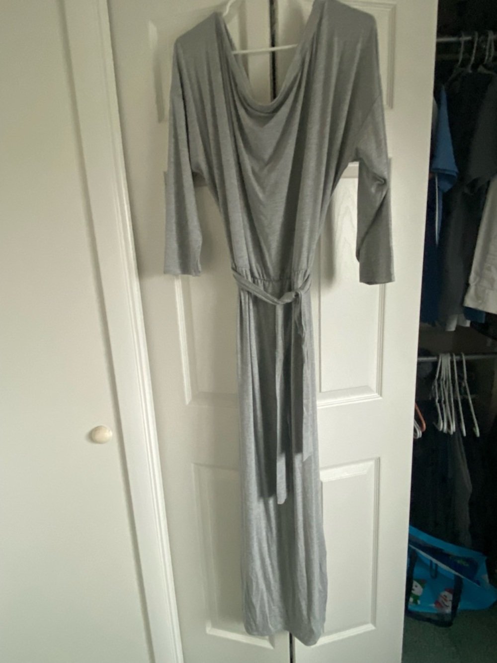 Fashion Nova Light Gray Draped Maxi Dress with Belt